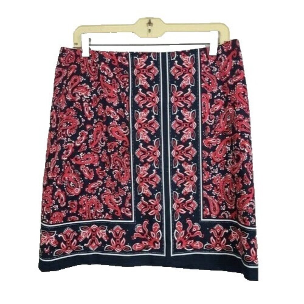 Talbots Womens Mini Skirt Size 8‎ Red Navy Blue Paisley Straight Pencil Carrier